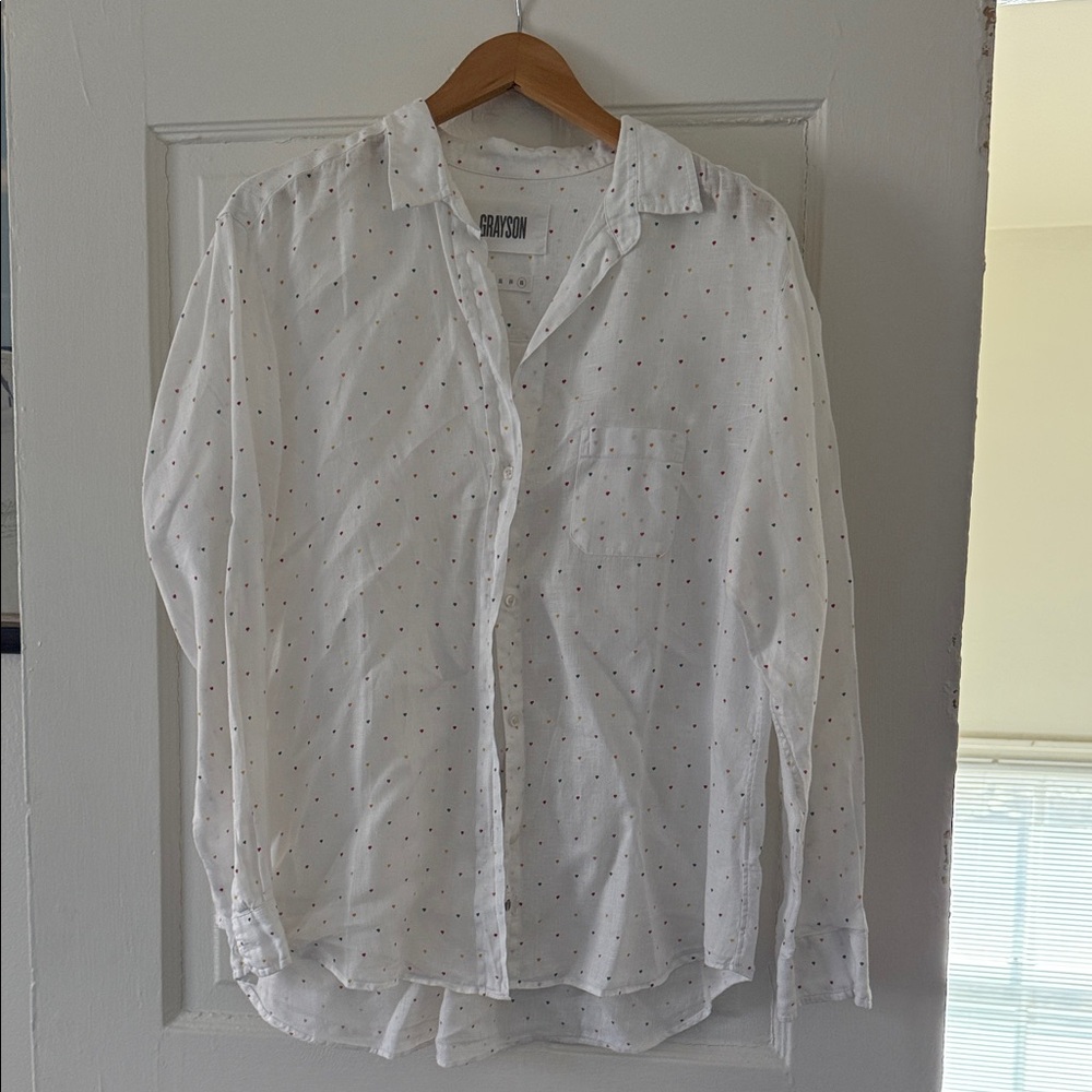Greyson The Hero White Multicolor Heart Print Linen Shirt